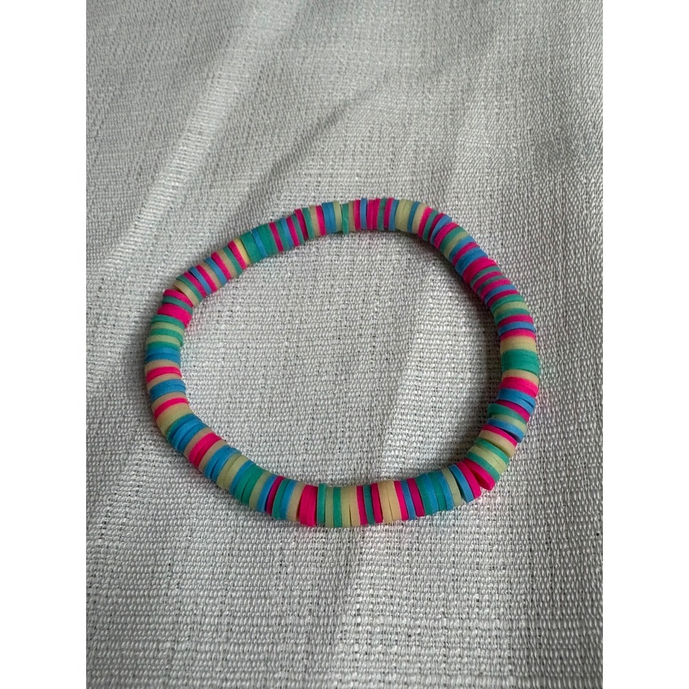 Multi Color Clay Heishi Bead Stretch Bracelet Pink Blue Boho Summer Accessory
